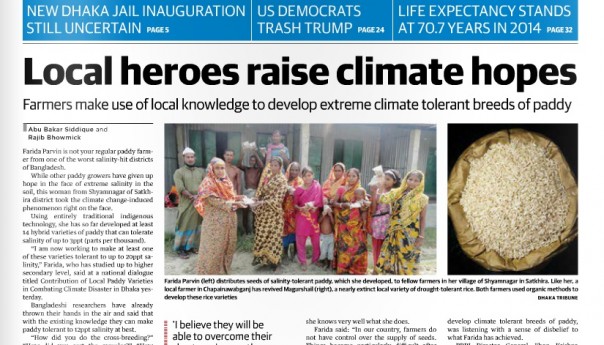 Newspaper news:Local heroes raise climate hopes