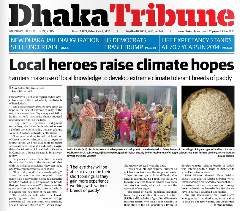 Newspaper news:Local heroes raise climate hopes